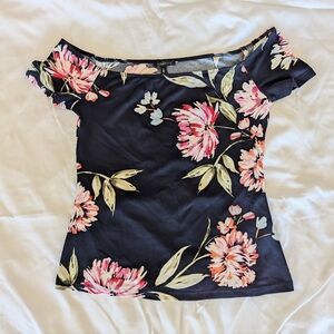 Floral Off-Shoulder Top - Navy and Pink